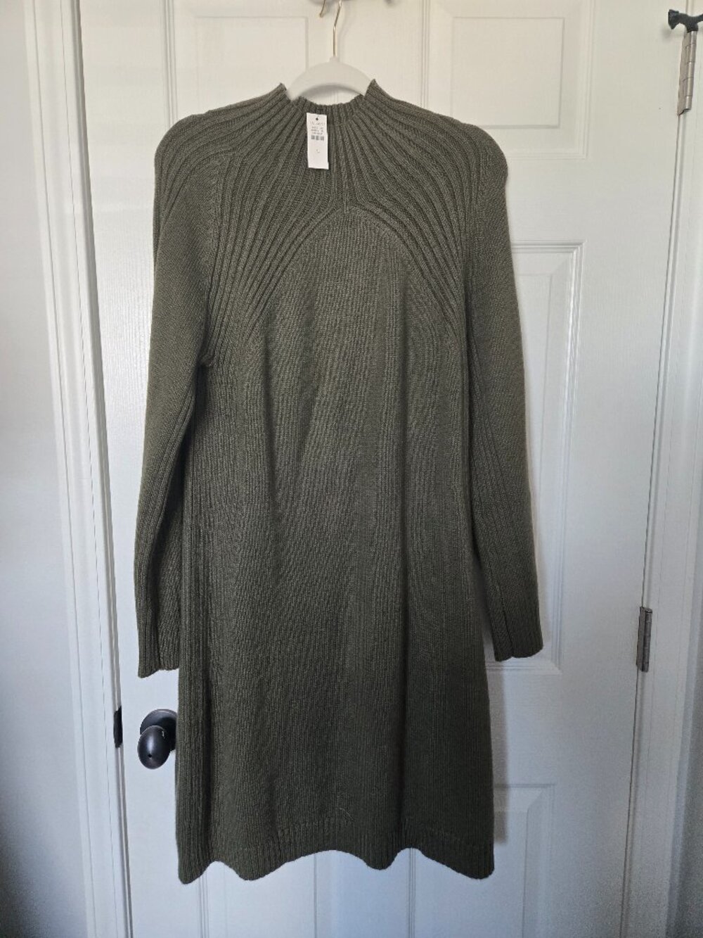 Talbots Olive Green Ribbed Sweater Dress Mock Neck, SZ L, NWT